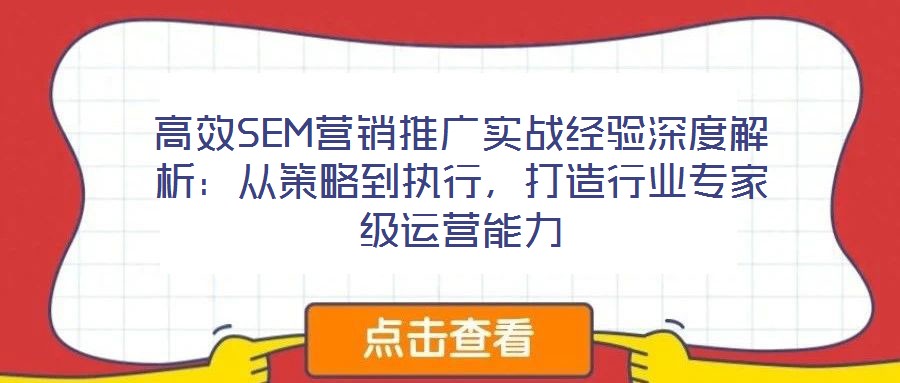 高效SEM營銷推廣實(shí)戰(zhàn)經(jīng)驗(yàn)深度解析：從策略到執(zhí)行，打造行業(yè)專家級運(yùn)營能力