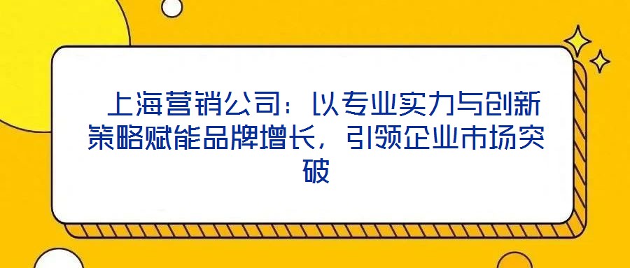  上海營(yíng)銷(xiāo)公司：以專(zhuān)業(yè)實(shí)力與創(chuàng)新策略賦能品牌增長(zhǎng)，引領(lǐng)企業(yè)市場(chǎng)突破