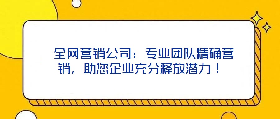  全網(wǎng)營(yíng)銷(xiāo)公司：專(zhuān)業(yè)團(tuán)隊(duì)精確營(yíng)銷(xiāo)，助您企業(yè)充分釋放潛力！